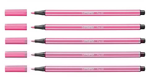 Stabilo Set of 5 Felt Tip Pens Drawing Pen 68 Paste Medium 1 mm – red heather