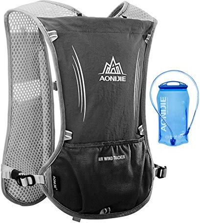 AONIJIE 5L Multifunktionale Ultrleicht Fahrradrucksack / Trinkrucksack Getränketasche für Wandern, Training, Laufen, Klettern, Marathon, Jogging, Radfahren (Schwarz mit 1.5L Trinkblase)