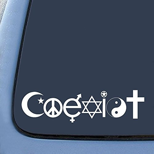 Coexist Peace Religion Aufkleber für Notebook, Auto, Laptop, 20,3 x 5,1 cm, Weiß
