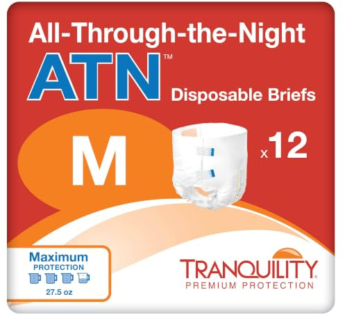Tranquility ATN Overnight Adult Diapers with Tabs, Medium, 12 Ct