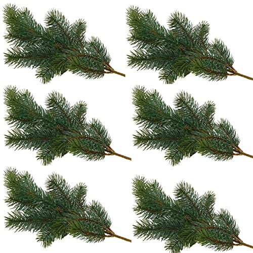 Annastore 6 x Künstliche Tannenzweige Top-Qualität wie echt für den Innenbereich, L ca. 50 cm / 13 Triebe - weihnachtlicher Adventskranz Tannenzweige Frostsicher und witterungsbeständig