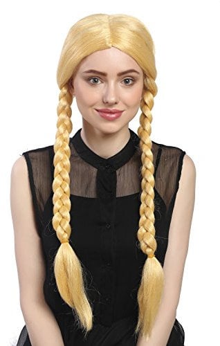 WIG ME UP - 90958-ZA88C Perücke Damen Fasching Karneval Zwei geflochtene Zöpfe Goldblond Gelb Blond Goldmarie 60 cm