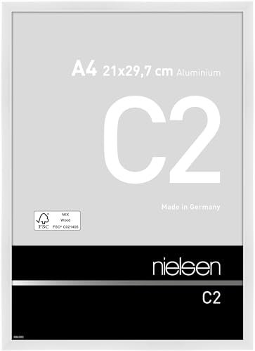 nielsen Bilderrahmen, 21 x 29,7 cm (A4), Aluminium, Weiß glanz, Dokumentenrahmen zum Aufhängen im Hoch- & Querformat, Echtglas, C2