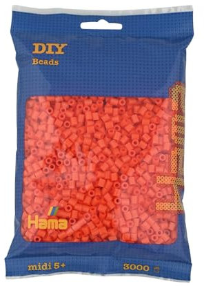 Hama Perlen 201-04 Bügelperlen Beutel mit ca. 3.000 bunten Midi Bastelperlen mit Durchmesser 5 mm in Orange, kreativer Bastelspaß für Kinder ab 5 Jahren