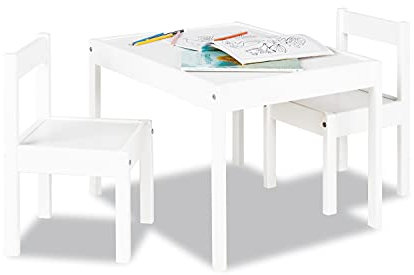 Pinolino Kindersitzgruppe Sina, 3-teilig, aus Holz, 2 Stühle und 1 Tisch, für Kinder ab 2 Jahren, weiß lackiert