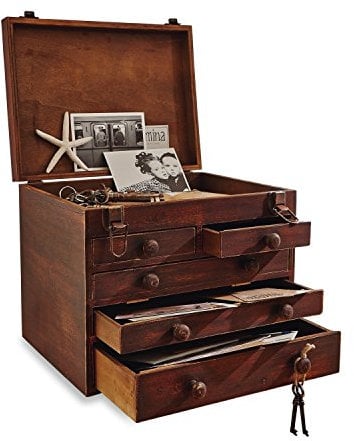 Loberon Tischsekretär Clearfield, mit nostalgischen Verschlüssen, Schübe in verschiedenen Größen, im charmanten Used-Look, Ordnungshelfer, Organizer, Furnierschichtholz, braun