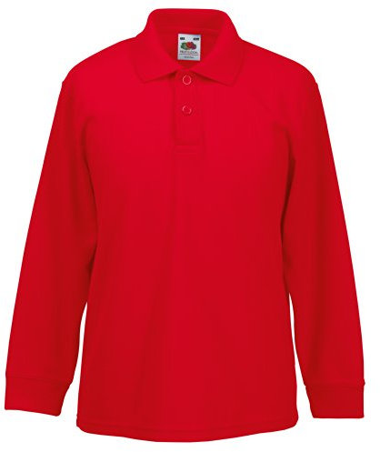 Fruit of the Loom Kids Long Sleeve Pique Polo Shirt Red 9-11