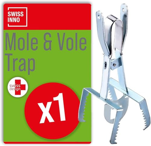 SWISSINNO Trampa de Pinza para Topos + Topillos - nuestra mejor + más eficaz Pinza Clásica de Acero Galvanizado para eliminar los destructivos topos, topillos + ratas de jardin - Diseño Europeo, x1