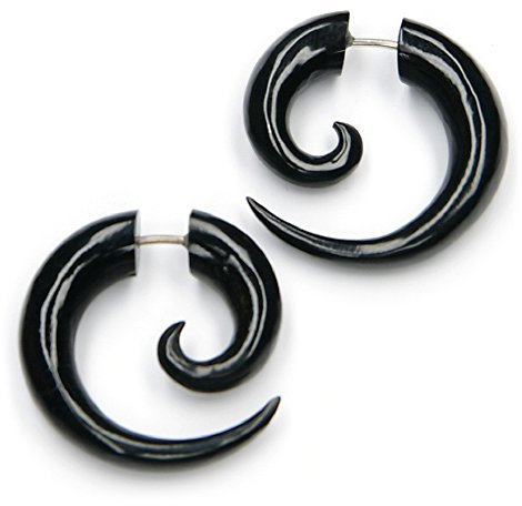 Ohrtunnel Fake Ohrschmuck Spirale aus Horn geschnitzt, Durchmesser: 3cm, Verschluss aus 925 Silber - Stecksystem Paarpreis