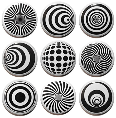 9 Mini 'Optical Illusion' Fridge Magnet Set (25mm) Made in UK by Button Zombie
