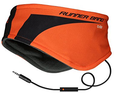 SBS Wintersport-Stirnband mit Ohrenschützer und kabelgebundenen Ohrhörern für Musik und Anrufe, 3,5 mm Klinke, waschbar, ideal zum Laufen, Trekking und Wandern, orange