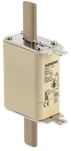 Siemens 3NA3136 LV HRC Fuse Link, NH1, in: 160 A, gG, Un AC: 500 V, Un DC: 440 V, Front Indicator, Non- Insulated Grip lugs, White