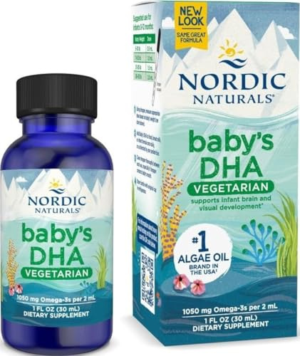Nordic Naturals Baby’s DHA Vegetarian, Unflavored - 1050 mg Plant-Based Omega-3-1 oz - Supports Brain & Vision Development in Babies - Non-GMO, Vegan - 15 Servings