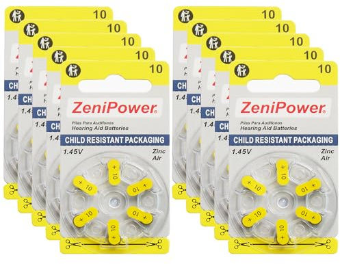 ZeniPower Hörgerätebatterie Größe 10, 60 Batterien