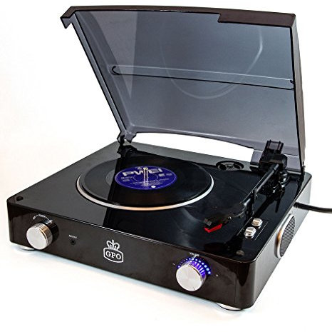 GPO Stylo 3 Speed Stand Alone Turntable with Built In Speakers - Black