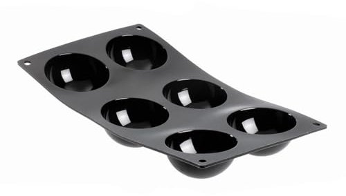 De Buyer - Plaque de 6 mini demi-sphères MOUL'FLEX en silicone - 17,5 x 30 cm, diamètre 7 cm -, Noir