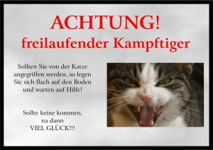 PEMA INDIGOS UG - Achtung/Fun Schild - Katze Türschild laminiert DIN A5 - Türschild für Käfig, Zwinger, Haustier, Tür, Tier, Aquarium