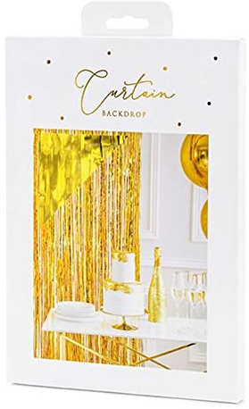 PartyDeco Lametta Vorhang Folie Glitzer - Gold - 90 x 250 cm - Metallic Tinsel Vorhänge für Weihnachtsbaum Weihnachten Geburtstag Hochzeit - Deko Dekoration zu Weihnachten - Gold