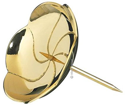 Kerzenstecker, Kranzteller Lotos Blume Gold Messing Poliert 8 cm, mit abschraubbaren Dorn