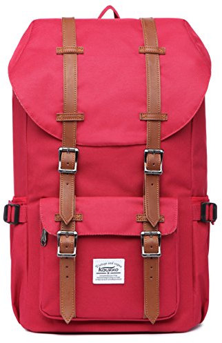 KAUKKO Rucksack Damen Herren Daypack mit Laptopfach für 15 Zoll Notebook für Schule, Uni, Reisen, Wandern, 22L, Rot