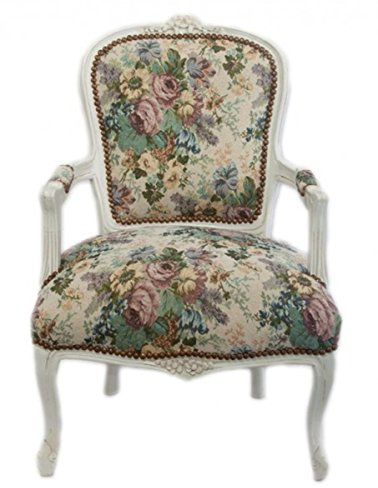 Casa Padrino Barock Salon Stuhl Blumen Muster/Antik Weiß - Antik Design Möbel