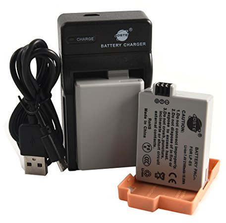 DSTE LP-E5 Li-ION Batterie (2-Pack) et Chargeur USB Costume pour Canon EOS 450D 500D 1000D Kiss F X2 X3 Rebel XS XSi T1i