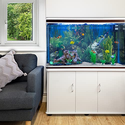 MonsterShop Large 4ft 300L 65 Gal Aquarium - Marine & Freshwater. White Cabinet Stand. Gravel. Filter, Air Pump, Heater, LED Light & Accessories