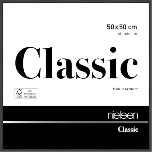 nielsen Bilderrahmen, 50 x 50 cm, Aluminium, Schwarz matt, Posterrahmen zum Aufhängen im Hoch- & Querformat, Echtglas, Classic