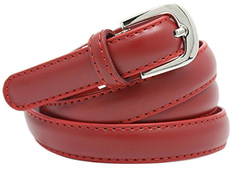 YEHMAN klassischer dünner damen Ledergürtel breite 2 cm Länge 120 cm kürzbar Rot