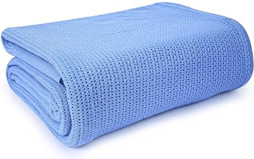 Linteum Textile Krankenhaus-Thermodecke, 100% Baumwolle, atmungsaktives offenporiges Gewebe-Design (1 Stück, Blau)