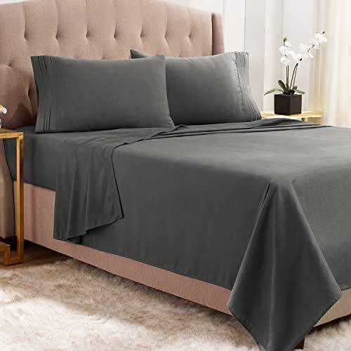 California King Size Bettlaken-Set, 4-teilig, Cal Laken – 35,6 cm - 40,6 mit tiefen Taschen Weiche Mikrofaser Kal Set Spannbettlaken Anthrazit