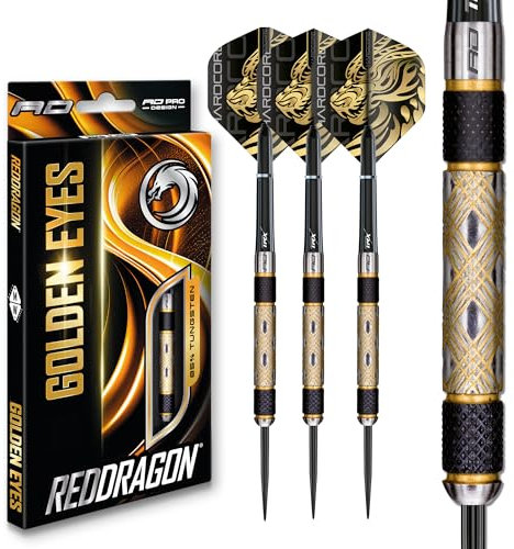 RED DRAGON Darts – Golden Eye 22g– Professionelles 85% Wolfram-Dart-Set mit Dartflüge und Dart-Schäften