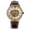 JewelryWe Herren Armbanduhr, Analog Quarz, Elegant Business Casual Mechanische Uhr mit Braun Leder Armband, Gold Römische Ziffern Zifferblatt