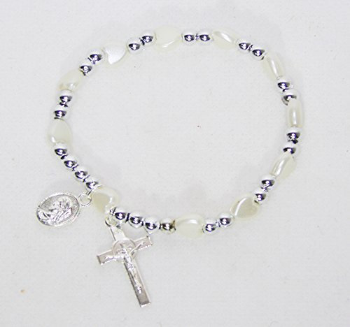 Rosenkranz-Armband mit weißen Perlmutt-Herzen