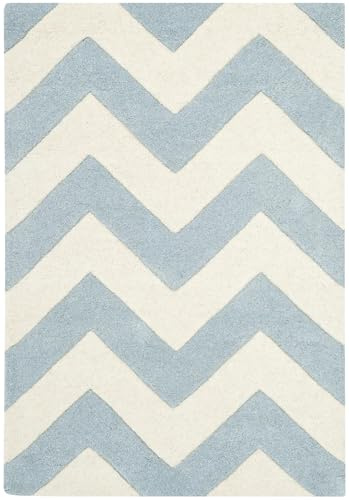 SAFAVIEH Chatham Collection Accent Rug - 2' x 3', Blue & Ivory, Handmade Chevron Wool, Ideal for High Traffic Areas in Entryway, Living Room, Bedroom (CHT715B)