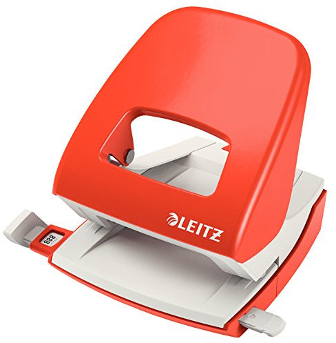 Leitz Pratica Perforatrice da Ufficio, Capacità fino a 30 Fogli, Rosso (Chiaro), Metallo, Guida di Arresto con Barra di Selezione del Formato, Gamma NeXXt, 50080020
