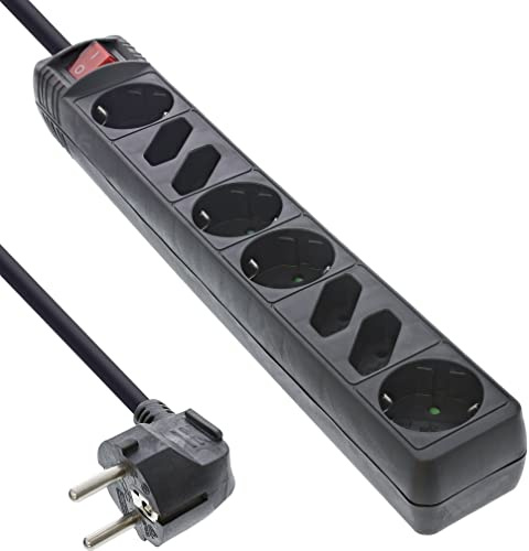 InLine 16481S Steckdosenleiste, 8-fach, 4x Schutzkontakt + 4x Euro, mit Schalter, 1,5m, schwarz