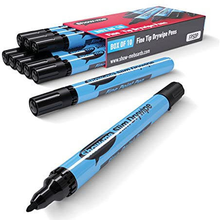 Show-Me Whiteboard Pens, Marker Pens For Whiteboard, Long-Lasting Whiteboard Markers With Easy-Fit Lids, Comfortable & Safe Dry Wipe Markers With Anti-Splay Nibs - Fine, Black, 10PK