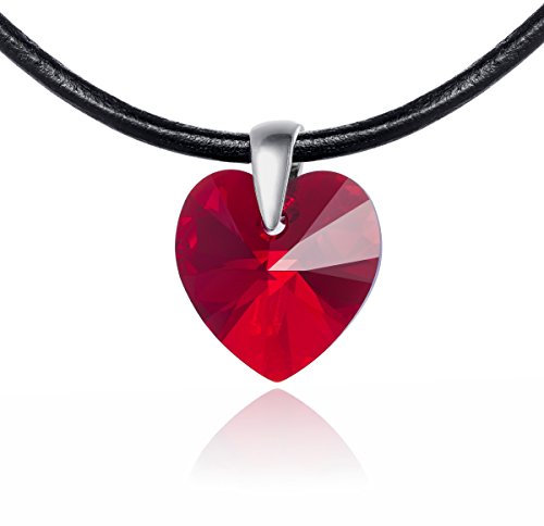 LILLY MARIE Damen Leder-Kette Herz rot längen-verstellbar Schmuck-Beutel Kleine Geschenke