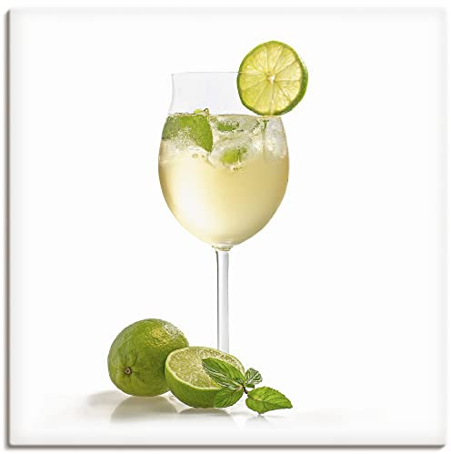 ARTLAND Wanddeko Leinwand Bilder Wandbild 50 x 50 cm Ernährung Genuss Getränke Cocktail Foto Grün D1HF Limette Minze Weinglas Hugo