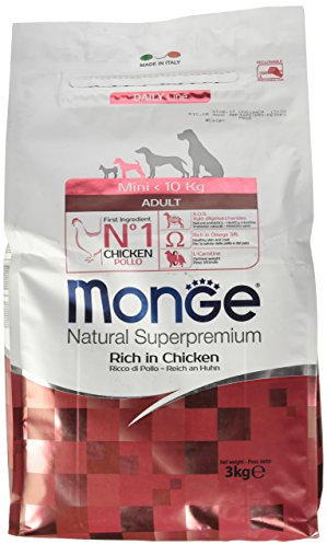 Monge Natural Superpremium Adult Rich IN Chicken, Hundefutter für alle Rassen (Trockenfutter für Hunde unter 10 kg, mit Huhn, sehr Ballaststoff- & Vitaminreich, 0,8 kg)