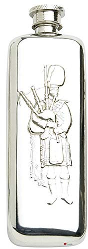 Slim Hip Flask 3oz Embossed Bagpipes Screw Top Great Personal Gift Engravable
