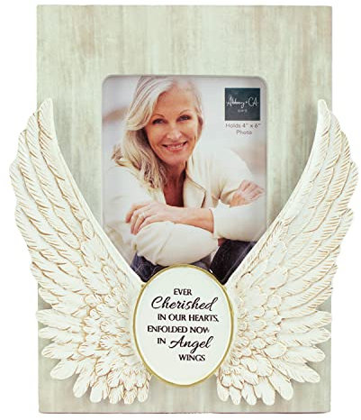 Abbey + CA Gift Bilderrahmen mit Engelsflügeln, Geschenk für den Tod eines geliebten Menschen, für Fotos von 10,2 x 15,2 cm, antikes Weiß