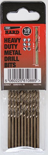 Cobalt M35 imperial 1/8” drill bits for metal by TTP HARD drills | Pack of 10 x 1/8” cobalt drill bits | added cobalt for drilling harder metals |Easy to use & long life | Easily drill chrome, stainless steel, hardox 450, cast iron and aluminium | Heavy duty and designed for drilling harder metals and alloys | maintains cutting abilities at higher temperatures | reduced heat build up | can be resharpened | Certificate of Hardness from SGS Testing