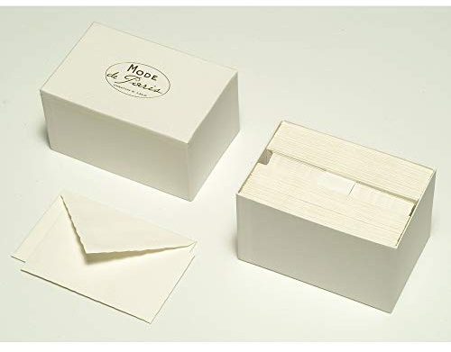 G.Lalo 92300L Karten Geschenkbox Mode de Paris (25% Hadern mit 30 Karten Vergé Papier 300 g, 97 x 152 mm, mit mittelaltericher Vergé Rand, 30 gummierte Umschläge, gefüttert, 100 x 159 mm, 1 Pack) weiß