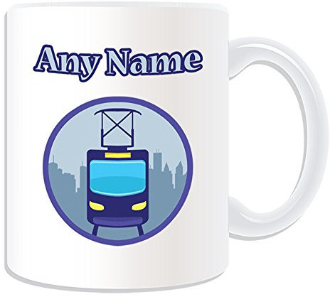 Personalisiertes Geschenk – Straßenbahn Tasse (Design Thema, weiß) – Für jede Nachricht/Name auf Ihrem Einzigartig – Treiber Fahrzeug Automarke City Public Trolley Track Bahnhof metrolink Metro Underground London Tube Train Subway
