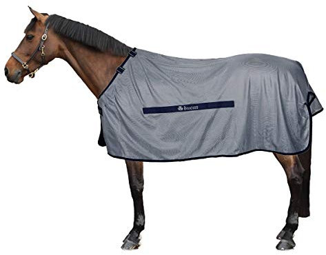 Bucas Buzz-off Classic Cut, Fliegendecke, Silber/Blau, Rückenlänge 165 cm