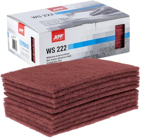APP WS 222 - Schleifvlies-Pads, 10er-Set, 150 x 230 mm, rot | Schleifvlies für Metall, Holz, Stahl & Edelstahl | Mittelkörnige Schleifwolle, Körnung: 320-360