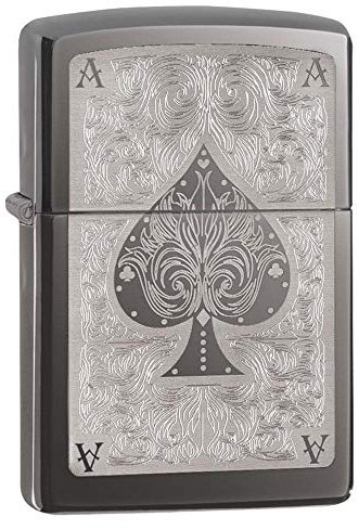 Zippo Windproof Lighter - Ace Filigree - Black Ice - Laser 2-Tone - Refillable for Lifetime Use - Adjustable Flame - Gift Box - Metal Construction - Made in USA