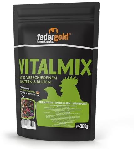 federgold Vitalmix 300g Kräuter- & Blütenmix für Geflügel | Mit 6 Kräutern & 6 Blüten für Vitalität & Wohlbefinden